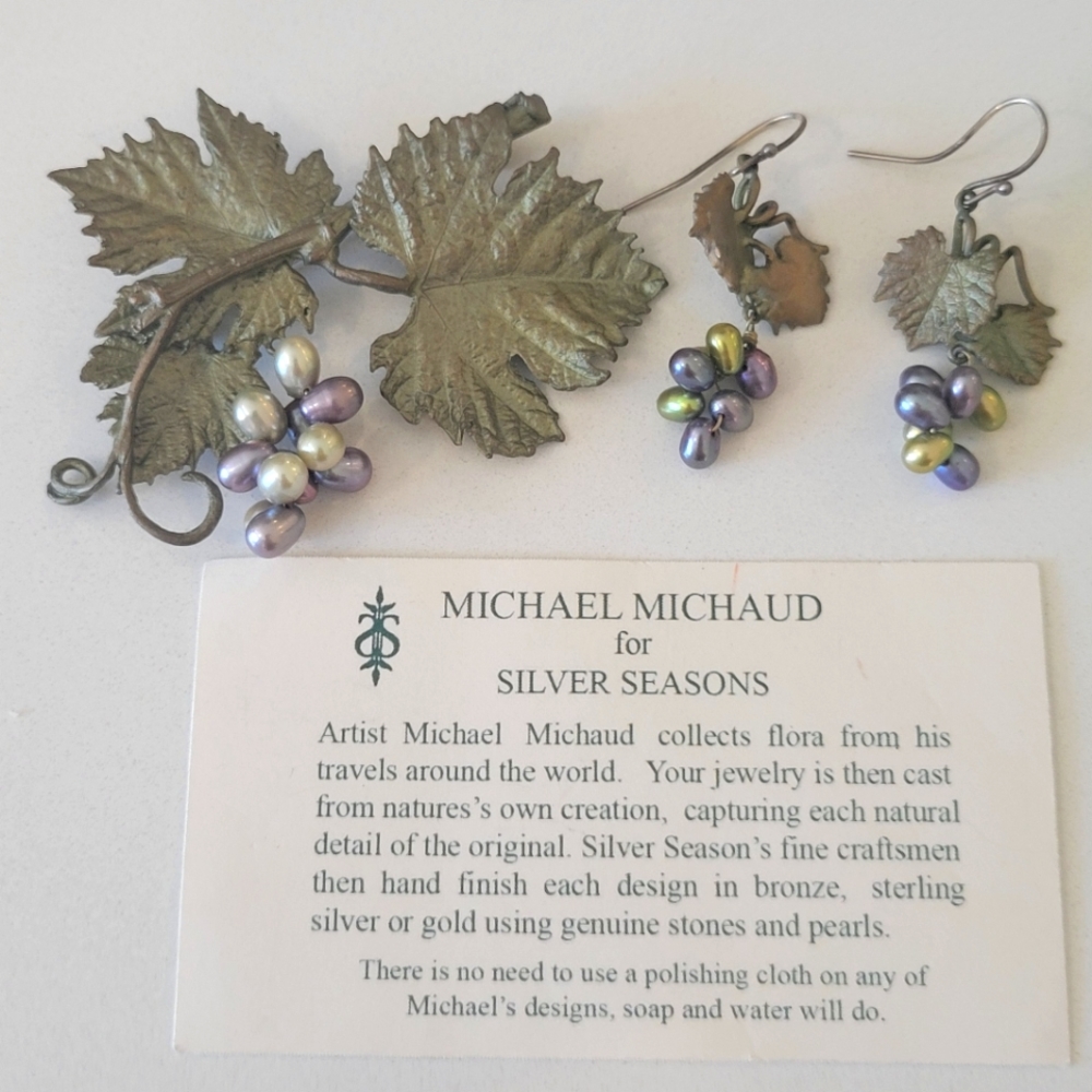 Michael Michaud Silver Seasons brooch and earrings.